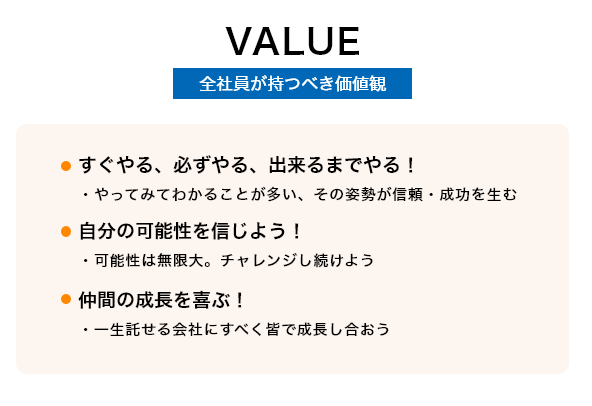 VALUE 全社員が持つべき価値観